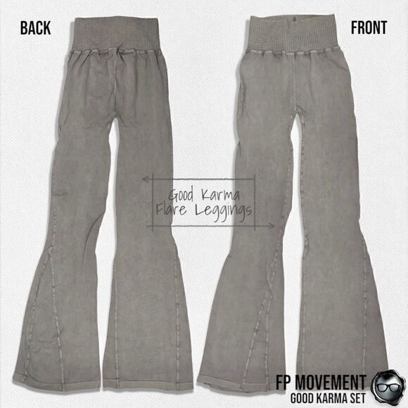 FP MOVEMENT GOOD KARMA SET: CROP TANK BRA + FLARE LEGGINGS IN MUSHROOM & GREEN - Picture 10 of 15